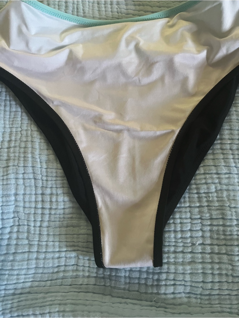 Mint & Black Two-Tone! Bikini Top Has Underwire Bra! High Waisted- Petite Medium - Picture 5 of 11